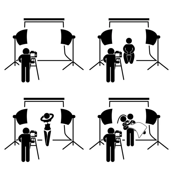 Fotograf Studio Fotografie Shooting Strichmännchen Piktogramm Symbol — Stockvektor