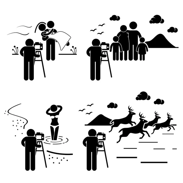 Wedding Family Model Wildlife Photographer Photography Stick Figure Pictogram Icon — Stock Vector