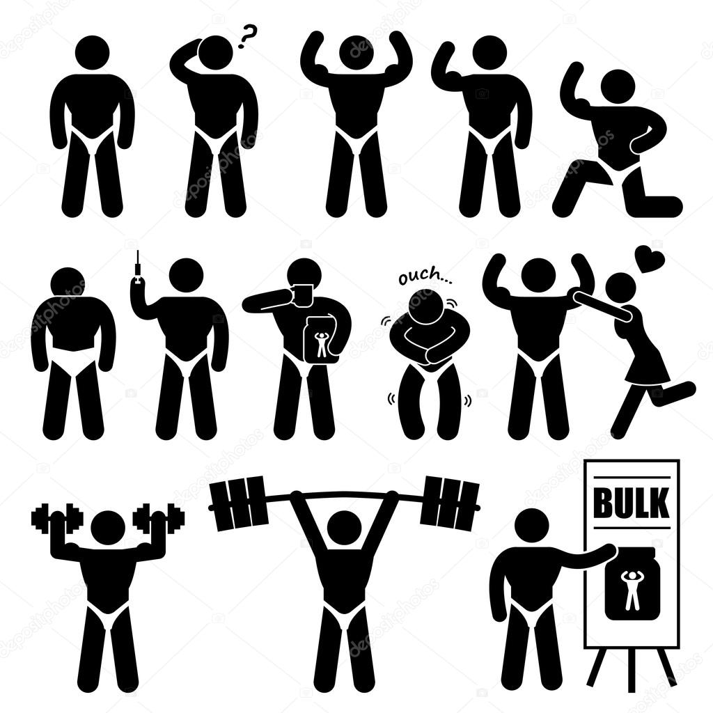 Body Builder Bodybuilder Muscle Man Workout Fitness Steroid Stick Figure Pictogram Icon
