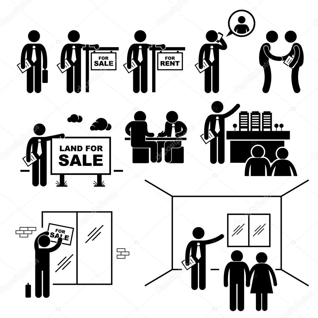 Property Agent Real Estate Client Customer Stick Figure Pictogram Icon