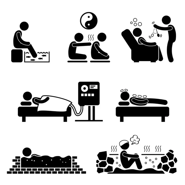 Icône de pictogramme de figure de bâton de traitement médical de thérapies alternatives — Image vectorielle