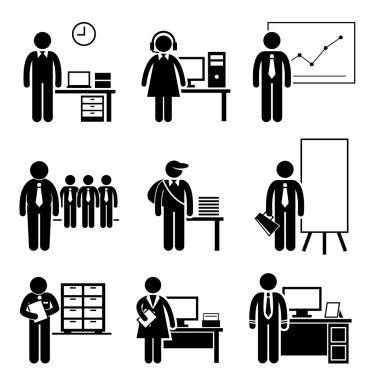 Office Jobs Occupations Careers - Staff Employee, Help Desk Support, Analyst, Runner, Manager, Marketing, Auditor, Secretary, CEO clipart