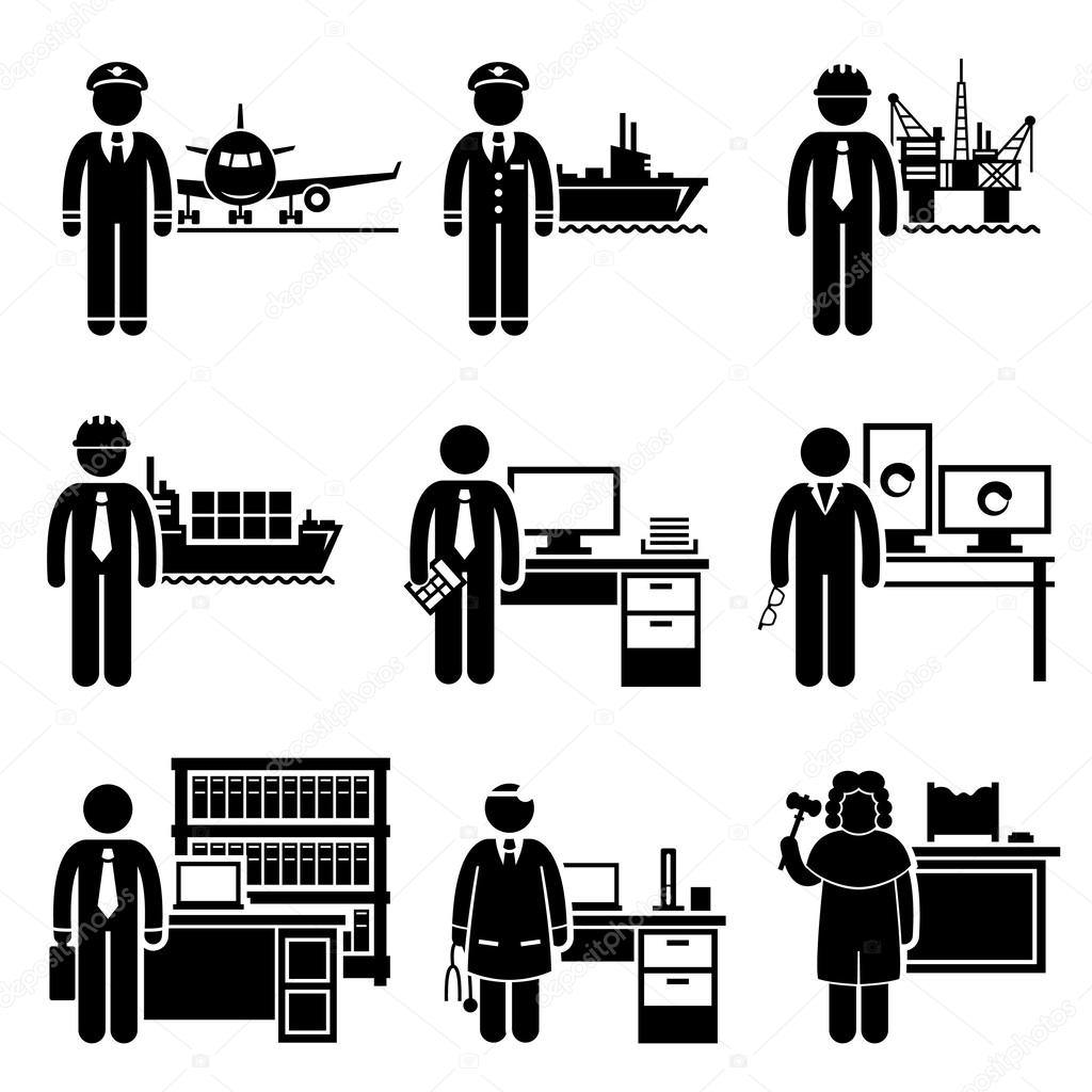 High Income Professional Jobs Occupations Careers - Air Pilot, Ship Captain, Oil Rig Engineer, Logistician, Chartered Accountant, Creative Director, Lawyer, Doctor, Judge