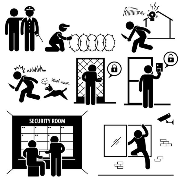 Security System Stick Figure Pictogram Icon — Stock Vector