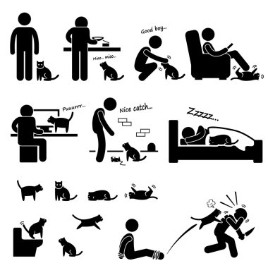 Adam ve kedi ilişki evde beslenen hayvan sopa rakam sembol simge