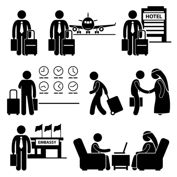 Деловая поездка Businessman Travel Stick Figure Pictogram Icon — стоковый вектор