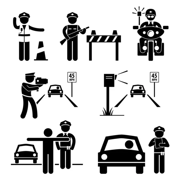 Politieagent verkeer op plicht stok figuur pictogram pictogram — Stockvector