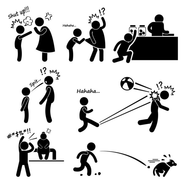 Naughty Bad Rude Rebellious Little Child Kid Boy Stick Figure Pictogram Icon