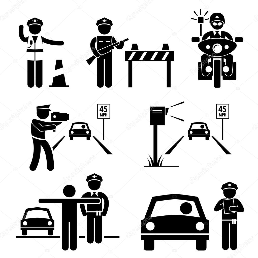 Police Officer Traffic on Duty Stick Figure Pictogram Icon