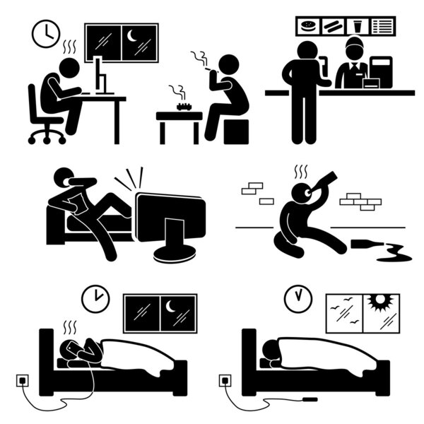 Нездоровый образ жизни бедных Привычка придерживаться Фигура Пиктограмма икона