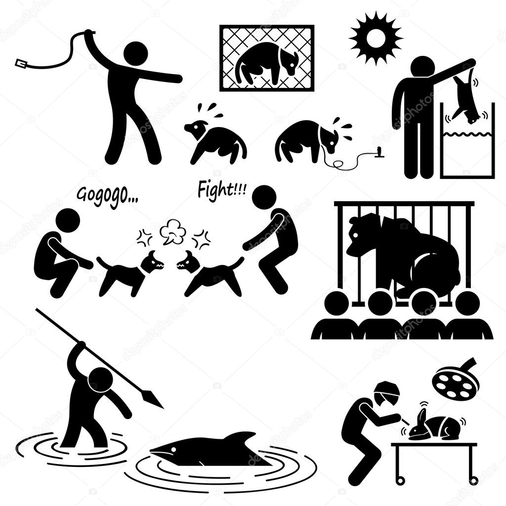 Animal Cruelty Abuse by Human Stick Figure Pictogram Icon