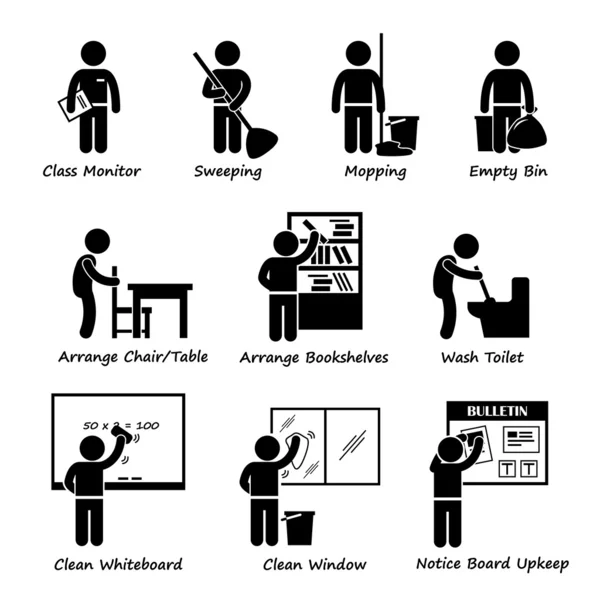 Classroom Student Duty Roster Stick Figure Pictogram Icon Clipart — Stock Vector