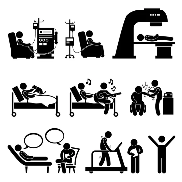 Krankenhaus Medizinische Therapie Behandlung Strichmännchen Piktogramm Icon Cliparts — Stockvektor