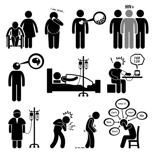 Человек Common Diseases и Illness Stik Figure Pictogram Icon Cliparts
