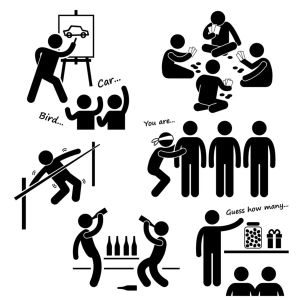 Partei Freizeit Spiele Strichmännchen Piktogramm Symbol Cliparts — Stockvektor