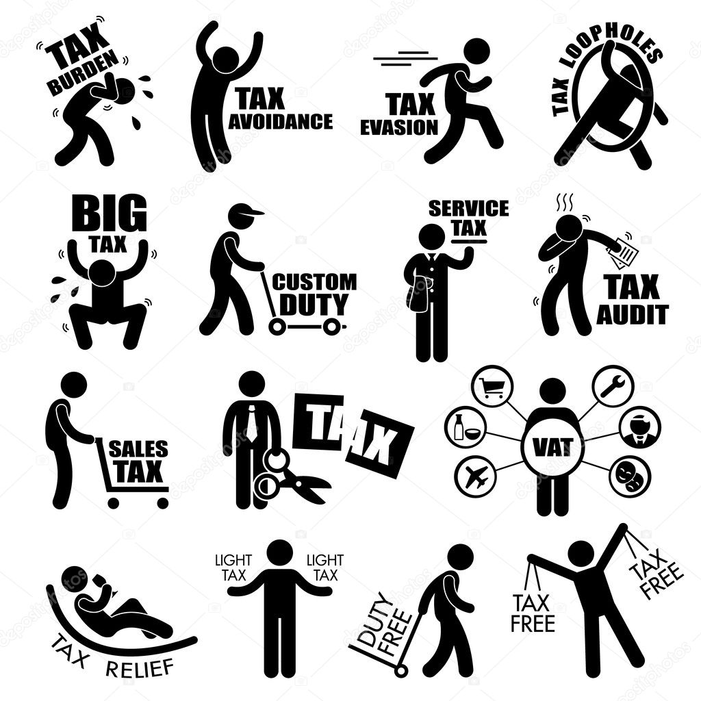 Taxpayer Income Tax Concept Stick Figure Pictogram Icon Cliparts