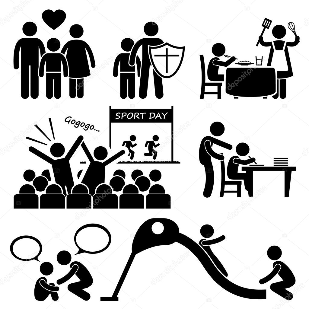 Children Needs Parent Love Supports Stick Figure Pictogram Icon Cliparts