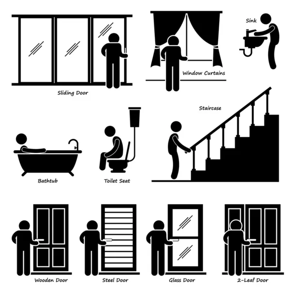 Accueil Maison Accessoires d'intérieur Stick Figurine Pictogramme Icône Cliparts — Image vectorielle