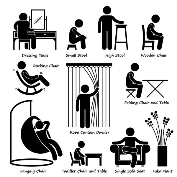 Home House Furniture and Decorations Stick Figure Pictogram Icon Cliparts