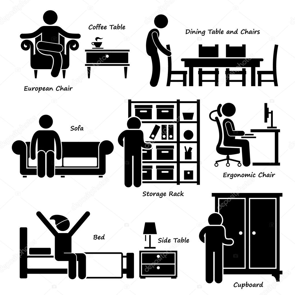 Home House Furniture Stick Figure Pictogram Icon Cliparts