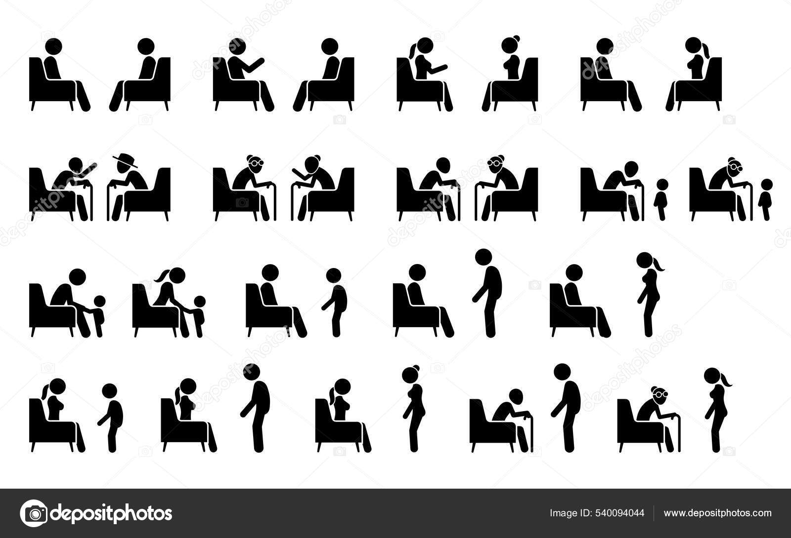 Image vectorielle People Sitting Sofa Chair Talking Facing Each Other  Vector Illustrations par ©leremy - 540094044, image size:1600x1090