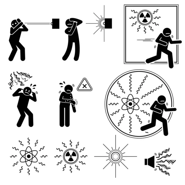 Radioactive Hazard Biohazard Optical Ray Light Ray Radiation Loud Noise — 图库矢量图片