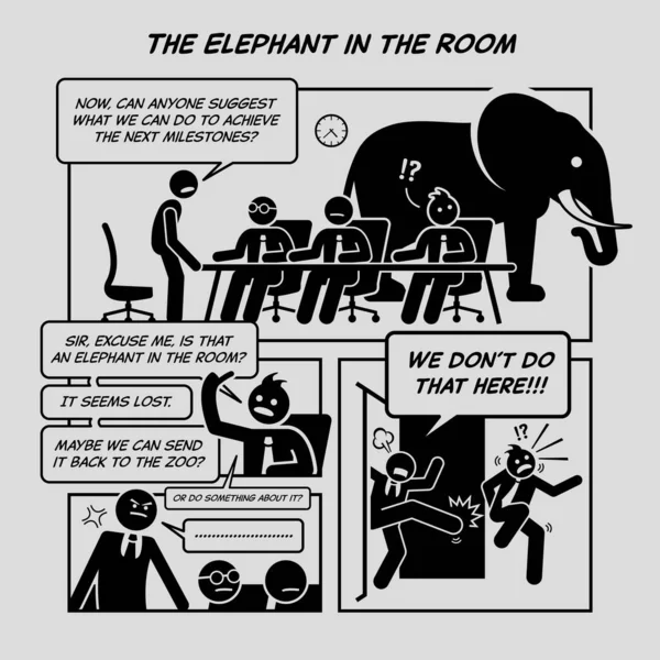 Zabawny Komiks Słoń Jest Pokoju Pracodawca Firmy Pracownik Ignorują Słonia — Wektor stockowy