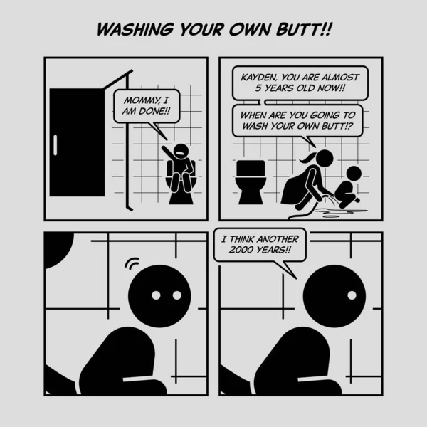 Funny Comic Strip Washing Your Own Butt Little Boy Calling — Stockvector