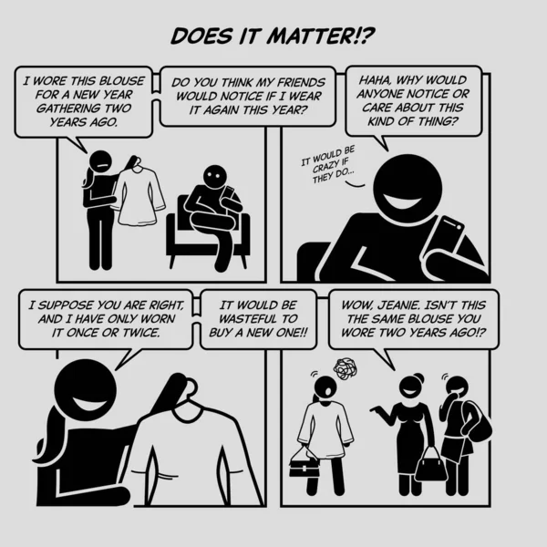 Funny Comic Strip Does Matter Woman Wearing Same Clothing Two — Vector de stock