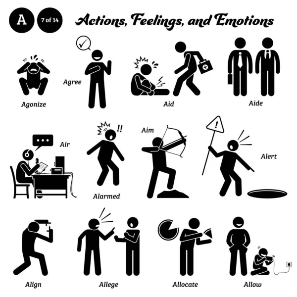 Strichmännchen Menschen Mensch Aktion Gefühle Und Emotionen Symbole Beginnend Mit — Stockvektor