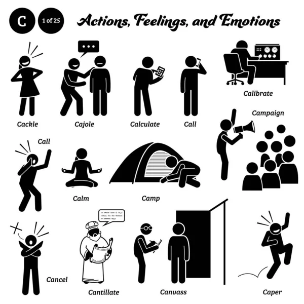 Stick Figure Human People Man Action Feelings Emotions Icons Starting — Vettoriale Stock