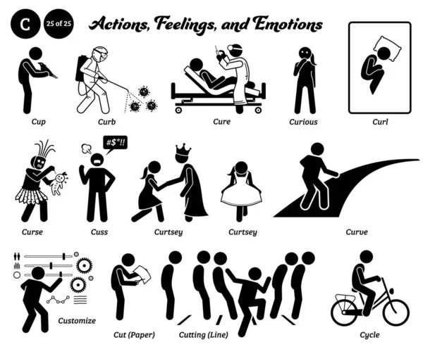 Stick Figura Umana Persone Uomo Azione Sentimenti Emozioni Icone Partire — Vettoriale Stock