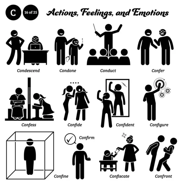 Stick Figure Human People Man Action Feelings Emotions Icons Starting — Wektor stockowy
