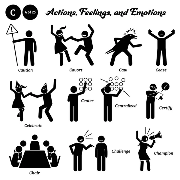 Stick Figure Human People Man Action Feelings Emotions Icons Starting — Stok Vektör