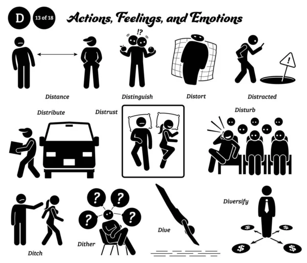Stok Figuur Mensen Mens Actie Gevoelens Emoties Pictogrammen Alfabet Afstandelijk — Stockvector