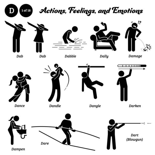 Figura Palo Humano Hombre Acción Sentimientos Emociones Iconos Alfabeto Dab — Archivo Imágenes Vectoriales