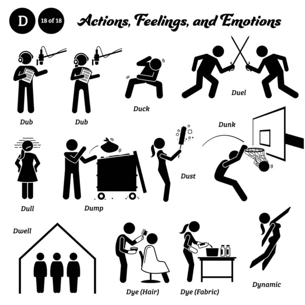 Stick Figure Manusia Tindakan Manusia Perasaan Dan Emosi Ikon Alfabet - Stok Vektor