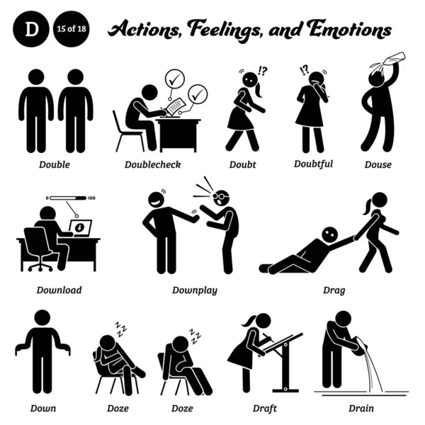 Stick Figure Human Man Action Feeling Emotion Icons Alphabet Double - Stok Vektor