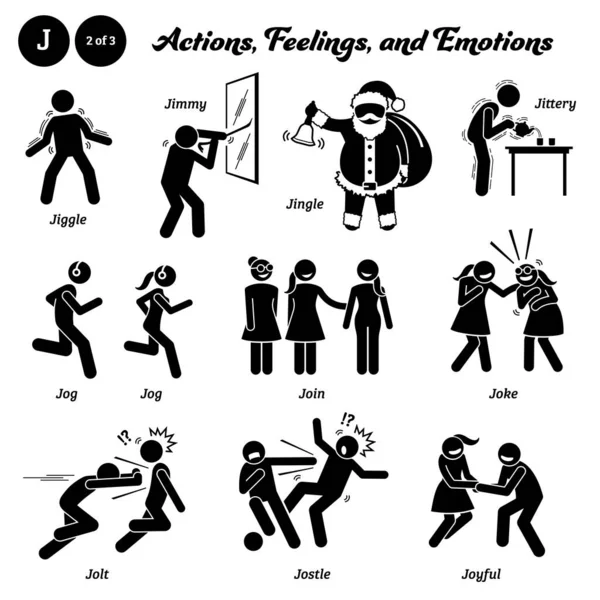 Stick Figure Human People Man Action Feelings Emotions Icons Alphabet — Wektor stockowy