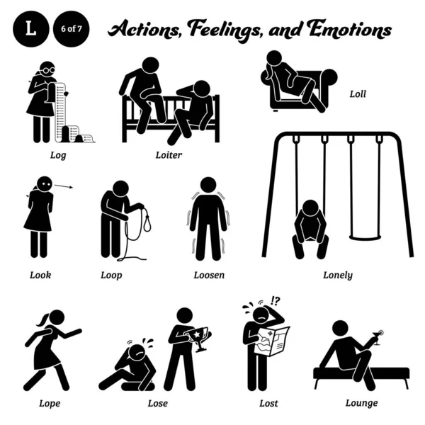 Figura Palo Humano Hombre Acción Sentimientos Emociones Iconos Alfabeto Registro — Archivo Imágenes Vectoriales