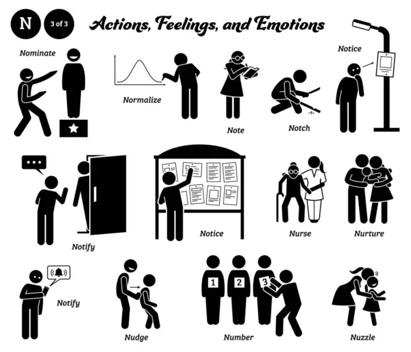 Vara Figura Pessoas Humanas Ação Homem Sentimentos Emoções Ícones Alfabeto — Vetor de Stock