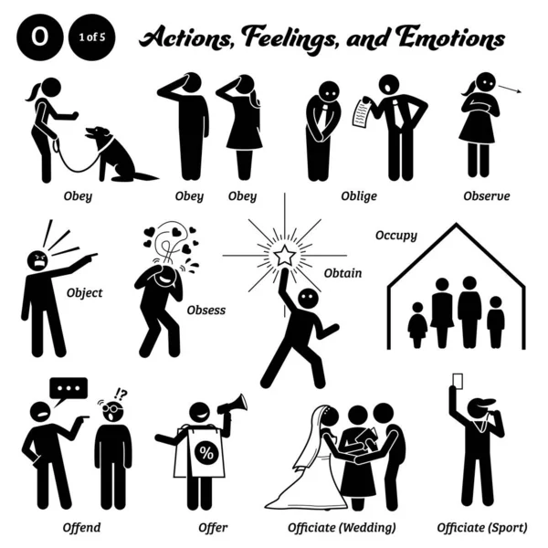 Stok Figuur Mensen Man Actie Gevoelens Emoties Pictogrammen Alfabet Gehoorzaam — Stockvector