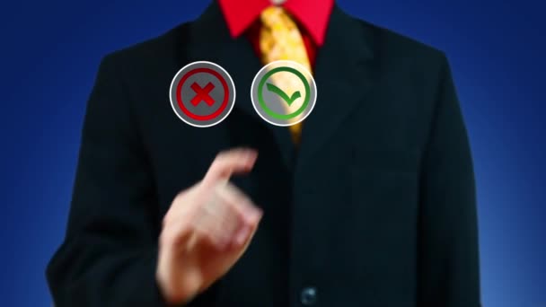 Empresário apertando botão com símbolo Sim — Vídeo de Stock