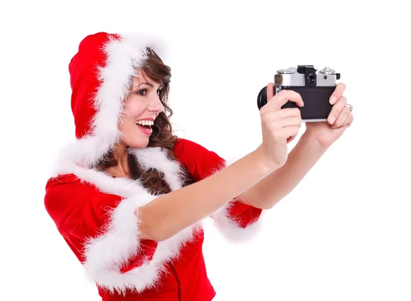 Santa helper taking photo of herself — Stock Photo, Image