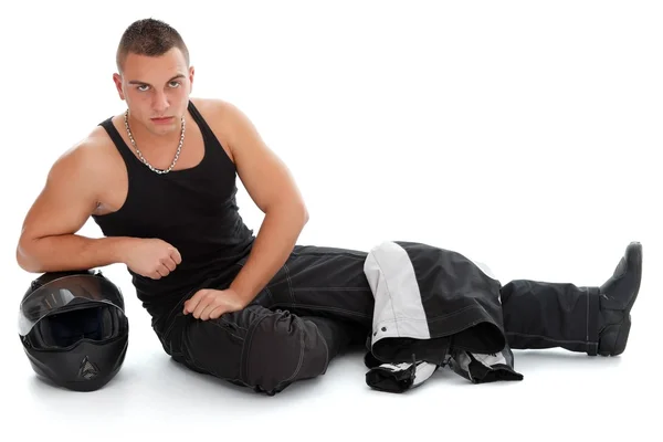 Handsome guy with motorcycle helmet — Stock Photo, Image