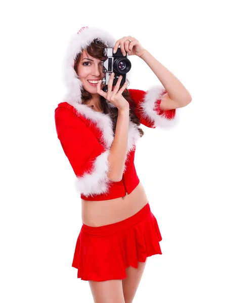 Santa helper with retro camera — Stock Photo, Image