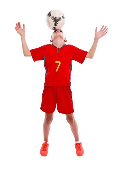 Young soccer boy making trick — Stock Photo, Image