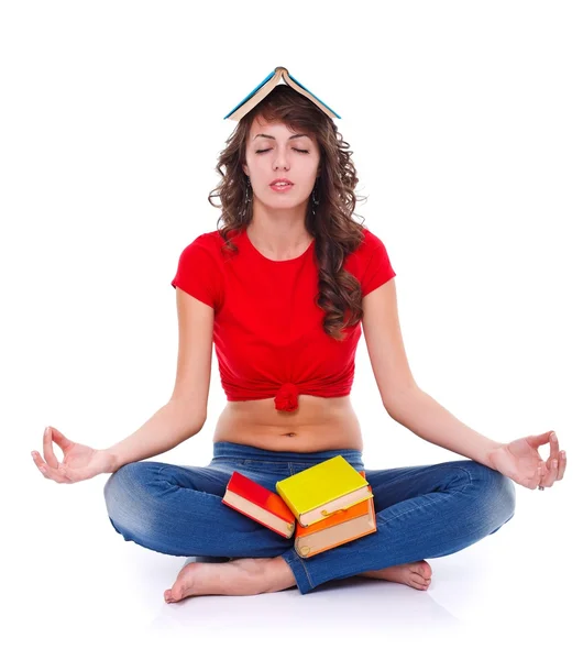 Meditation with books — Stock Photo, Image