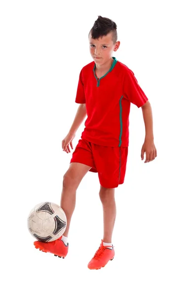 Menino jogando com soccerball — Fotografia de Stock
