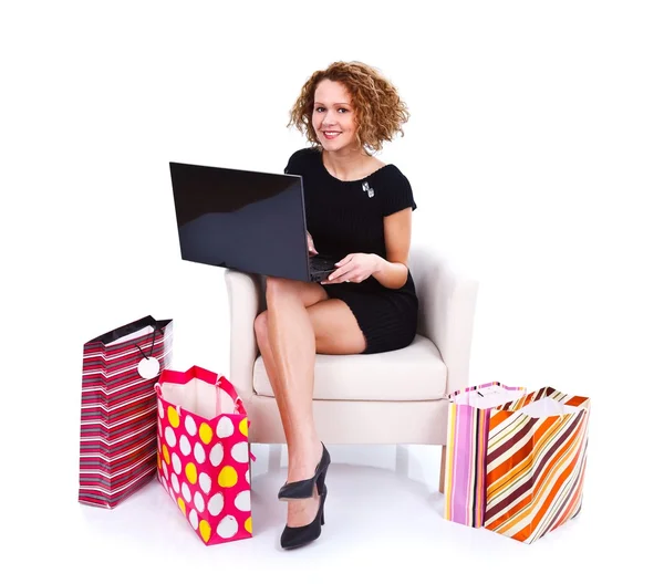 Girl shopping onlie via internet — Stock Photo, Image